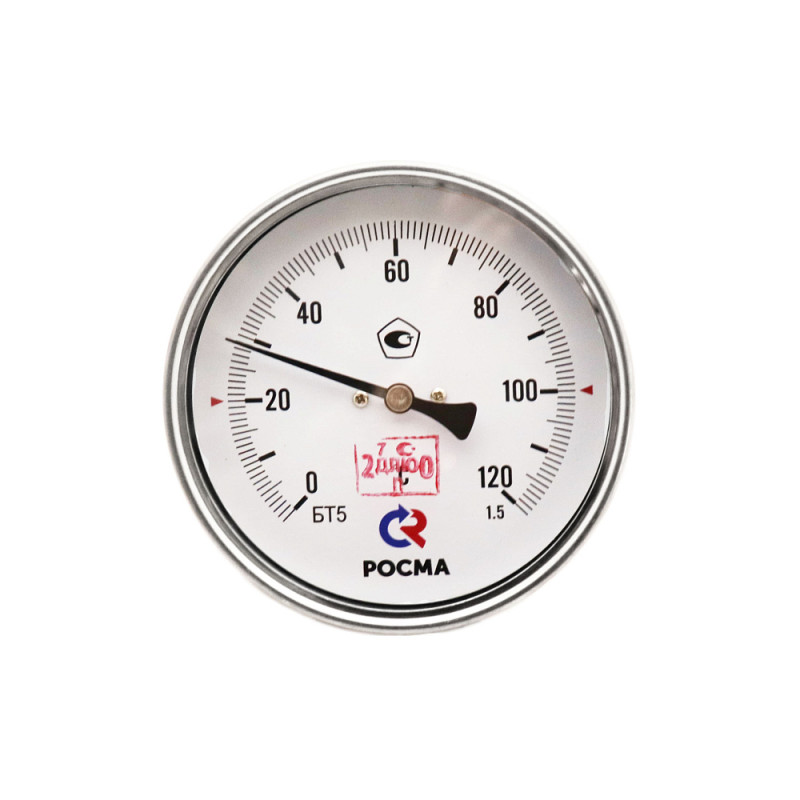 Термометр биметаллический, тип БТ (корпус-сталь), осевой БТ-51.211(0-160С) G1/2.100.1,5 Росма