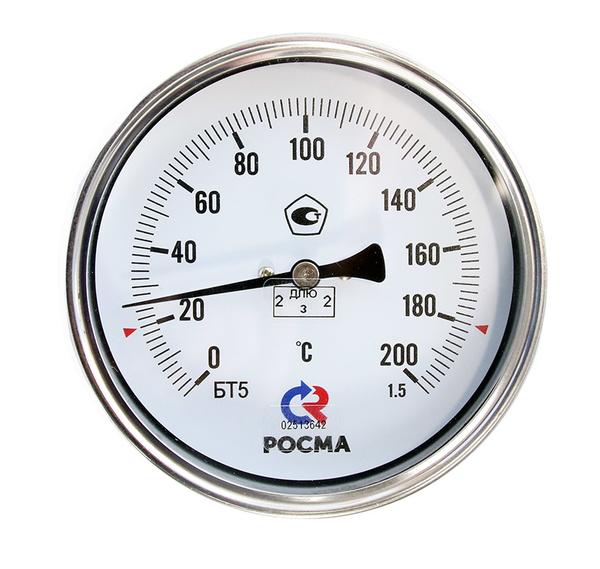Термометр биметаллический, тип БТ (корпус-сталь), осевой БТ-51.211(0-160С)G1/2.46.1,5 Росма