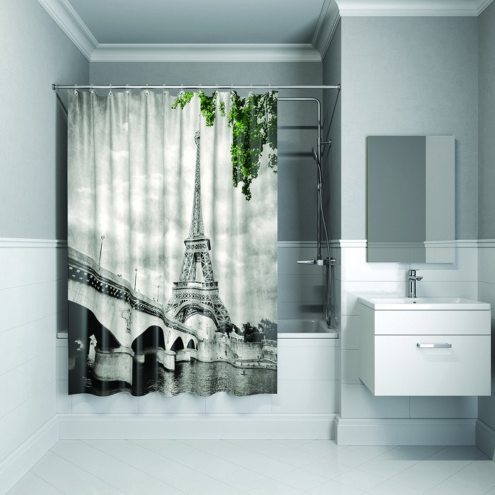 Штора для ванной комнаты, 180*200 см, полиэстер, Paris days, Grey, IDDIS, 541P18Ri11 (10702070/24051
