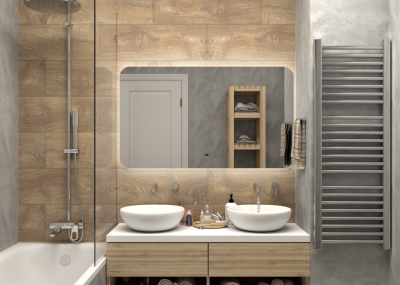 Зеркало Burzhe Led 1200х700 с бесконтактным сенсором и теплой подсветкой, подогрев