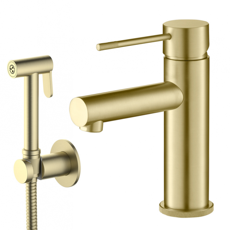 Смеситель для раковины с гигиеническим душем Saona 2360/17G Золото матовое