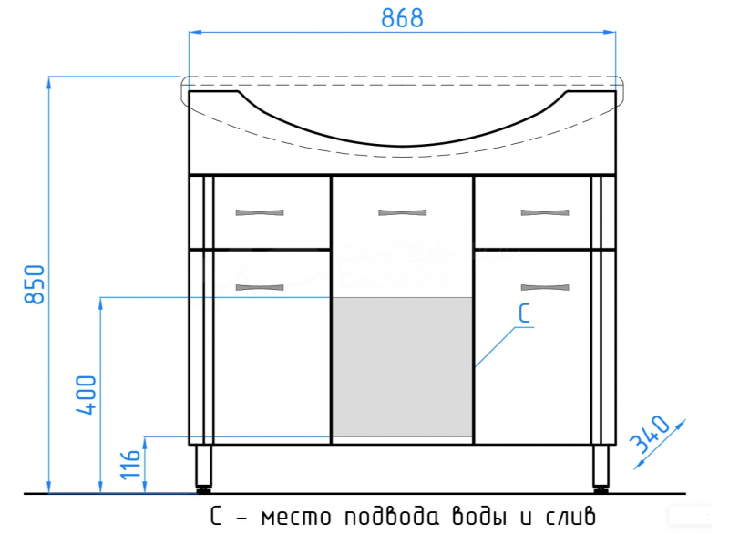 Тумба под раковину без столешницы Style Line Эко Стандарт №26 90 белая