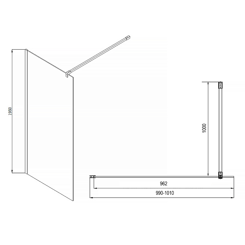 Душевая перегородка Azario CHICAGO Walk-in 1000x1950 прозр стек 8 мм, EASY CLEAN, проф серебро