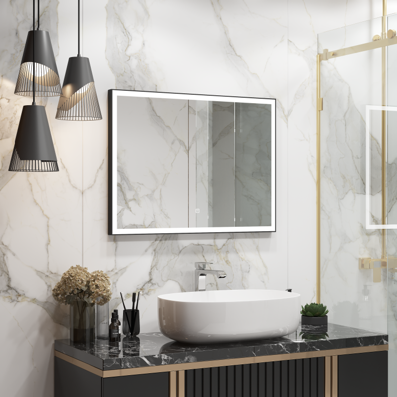 Зеркало Frame Black LED 900x800 ЗЛП1176