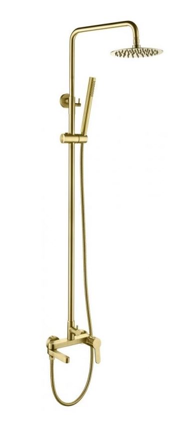 Душевая стойка DELTA с поворотным изливом, c верхн и руч душ, брашир золото, DEL-VSCM-BORO