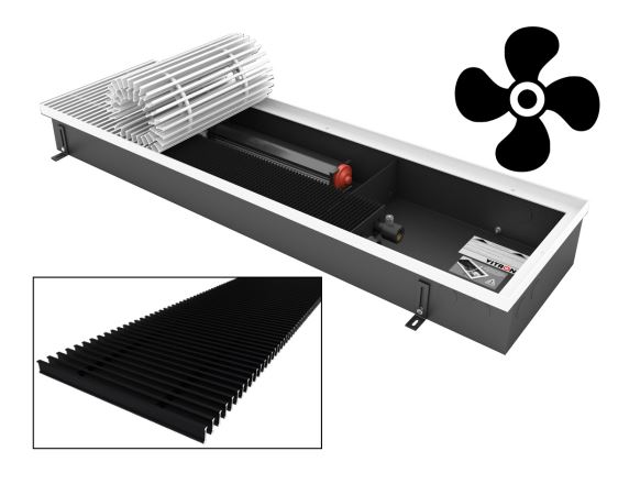 Конвектор внутрипольный водяной Vitron ВКВ.90.200.2000.2ТГ.24.РП(О/Р).ААЧ пододну: решетку