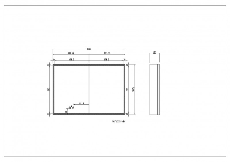 Шкаф зеркало для ванной с подсветкой Aquatek AQ7103B-MLC, прямоуг, сенсор, 1000*700*133