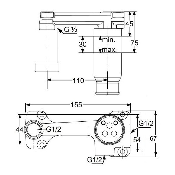 Смеситель для раковины настенный KLUDI BOZZ SET 2 отв. 230 мм + внутренняя часть 38243