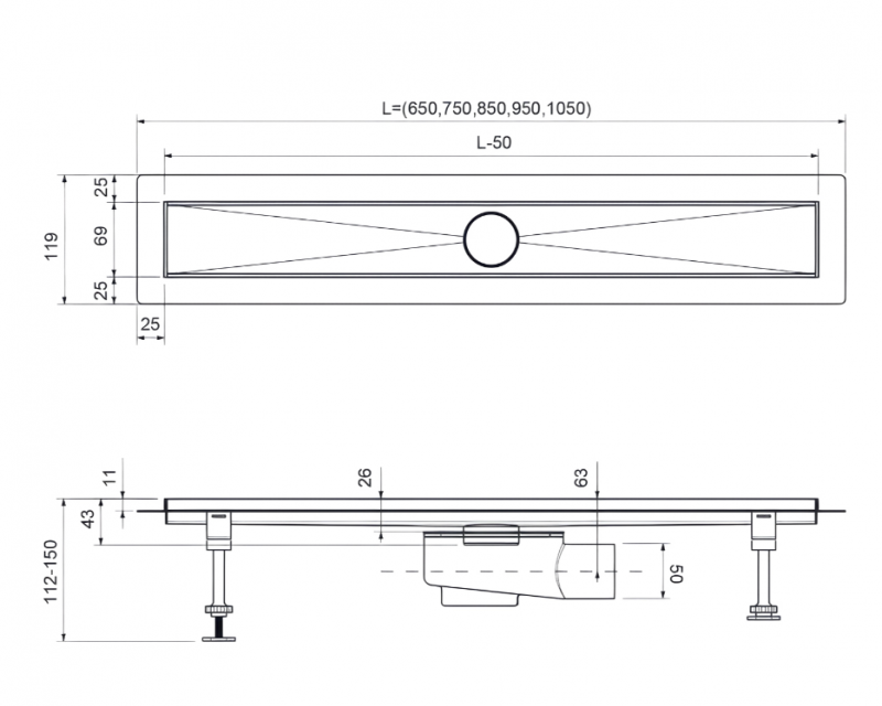 Душевой лоток TIMO Drain System 800 с вставкой lines, Золото матовое DS230108/17