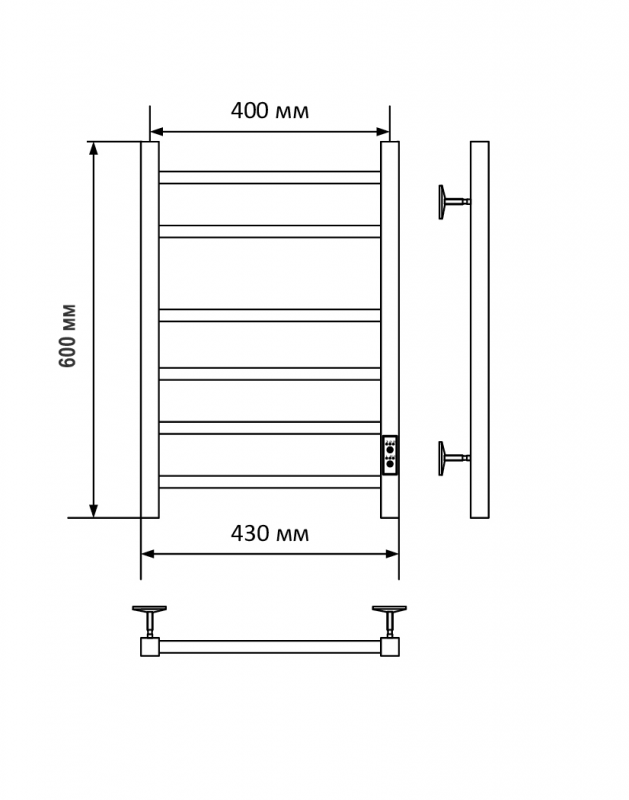 Полотенцесушитель САНПРИЗ КВАДРО П6 400X600 U КС электрический белый
