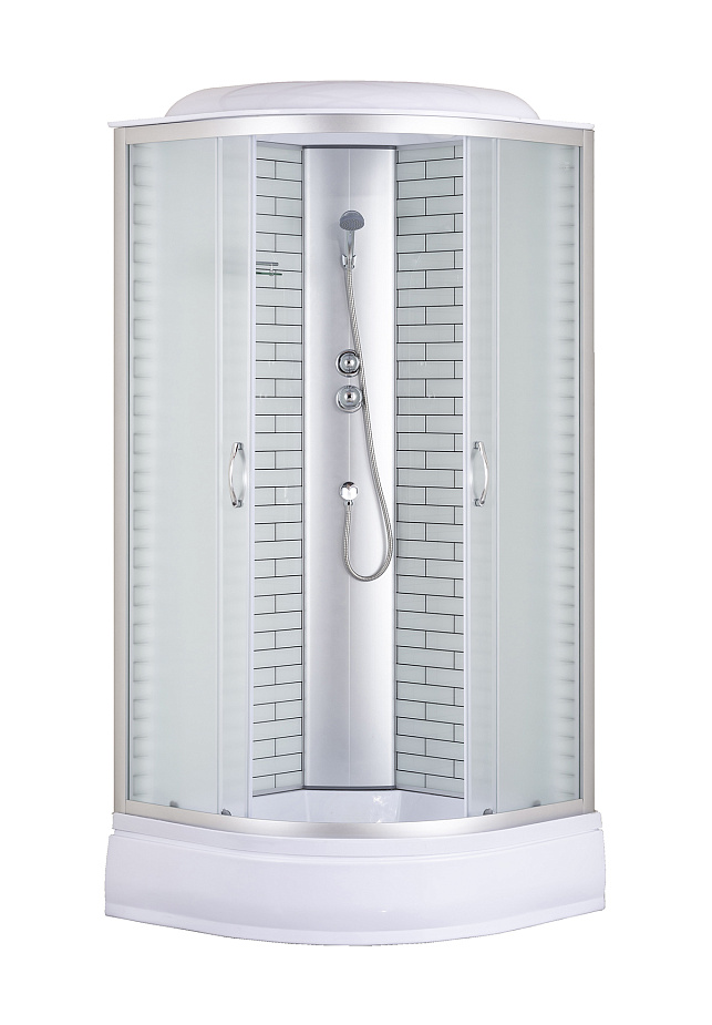 Душевая кабина 80*80*215 CS-6680-25FW с средним поддон 25см.белый кирпичный узор, профиль "хром",4мм