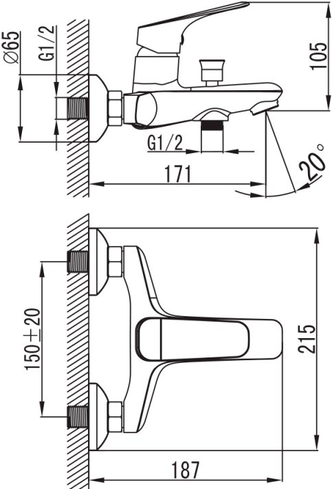 Смеситель для ванны с керамическим дивертором Vibe IDDIS, VIBSB02i02WA
