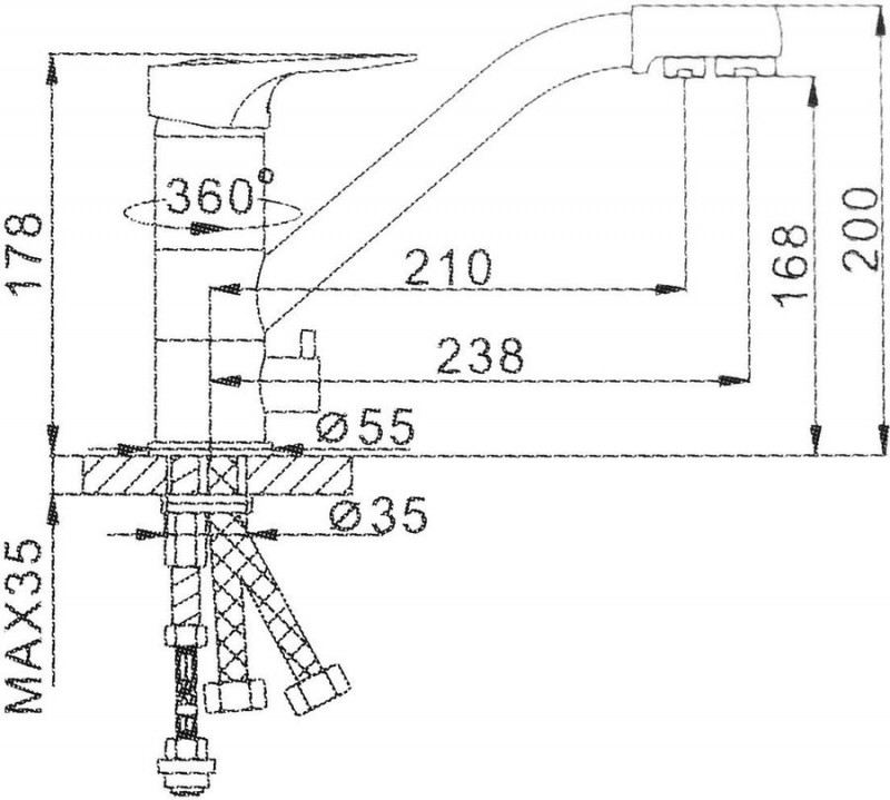 Смеситель д/кухни F4304 с каналом для питьевой воды(40мм)