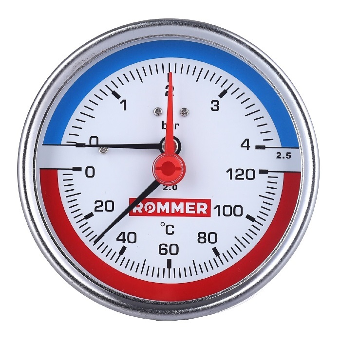 Термоманометр Dy 80 аксиальный(задний) 1/2, 10 бар 0-120*C Rommer